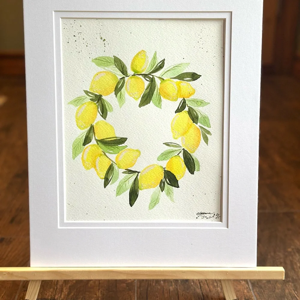 Hand-Made New Watercolor Art Lemon Wreath - Picture 3 of 6